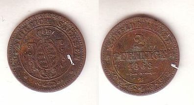 2 Pfennige Kupfer Münze Sachsen 1863 B s/ ss