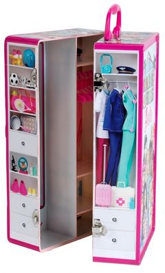Barbie Kleiderkoffer für Puppen mit Platz für 2 Puppen inkl. Garderobe 5801