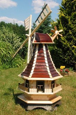 Windmühle, kugelgelagert 1,3 m Lamelle versch. Farben, Solarbeleuchtung