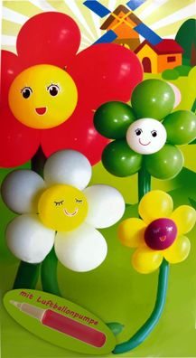 DIY Ballonfigur Blumen (65cm) mit Luftballonpumpe Ballons Flower 4 Dekoration