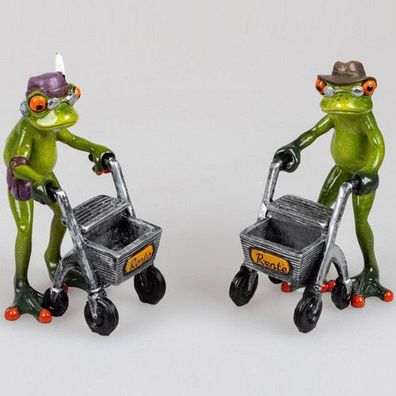 Formano Deko Frosch Paar Rentner Rollator Oma Opa Brille Hut grün orange NEU