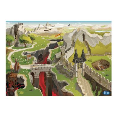 Papo 60502 Spiel-Teppich Mittelalter mit Schluchten, Mauern und Bergen