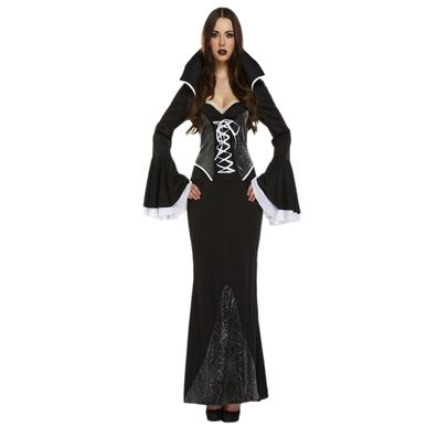 edles schwarzes Vampirella Kostüm m. Spinnennetz Design Halloween Grusel Halloween