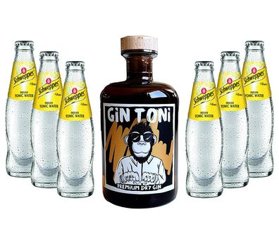 Gin Tonic Set - Gin Toni Premium Dry Gin 0,5l (41% Vol) + 6x Schweppes Indian T