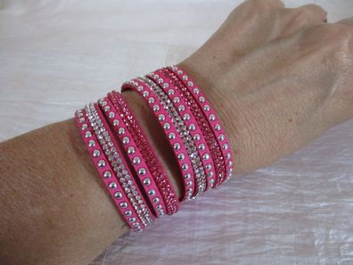 Armband Pink Strass und Nieten Druckknöpfe verstellbar breit