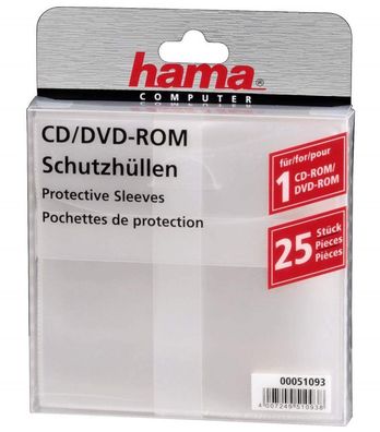 Hama 25x PP Kunststoff SchutzHüllen CDHüllen Sleeves CD DVD BluRay CDTasche