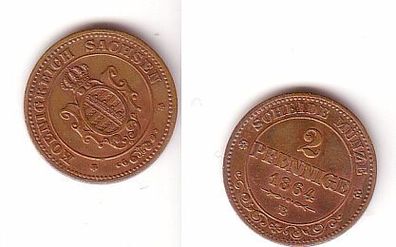 2 Pfennige Kupfer Münze Sachsen 1864 B vz