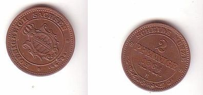 2 Pfennige Kupfer Münze Sachsen 1864 B ss/ vz