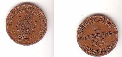 2 Pfennige Kupfer Münze Sachsen 1869 B ss+