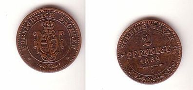 2 Pfennige Kupfer Münze Sachsen 1869 B ss/ f. vz