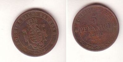 5 Pfennige Kupfer Münze Sachsen 1862 B s/ ss