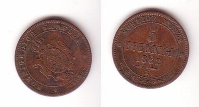 5 Pfennige Kupfer Münze Sachsen 1862 B fast sehr schöne Erhaltung