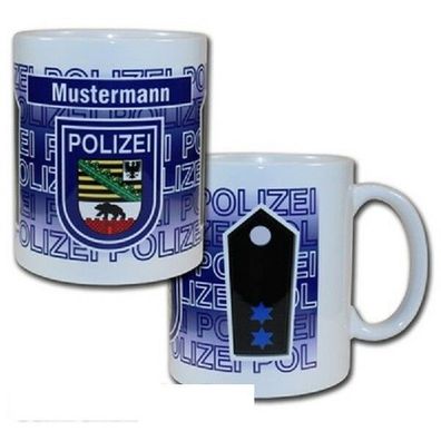 Dienstgrad Tasse Polizei "Mecklenburg-Vorp." wählbarer Dienstgrad & Namensfeld 