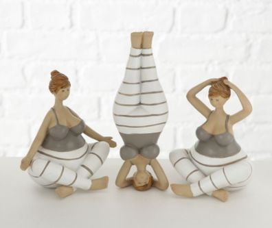 Deko Figuren Yoga Ladies Set Kunstharz Skulpturen Grau Weiß 14-20cm Set 3 Stück