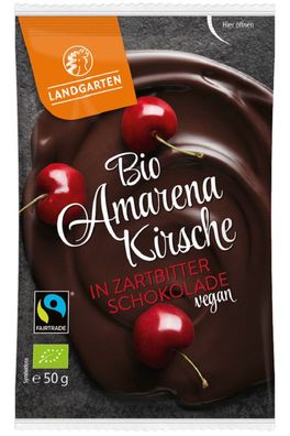 50g Bio Amarenkirsche in Zartbitter-Schokolade, Snack, vegan, glutenfrei Landgarten