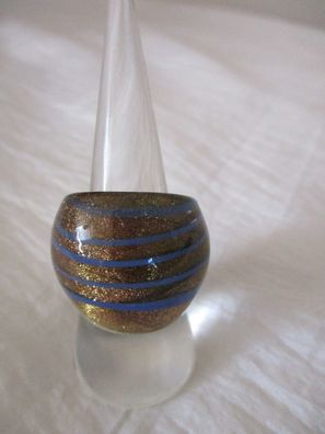 Ring Groß Glas Kupfer mit blauen Streifen Gr 18 stabil