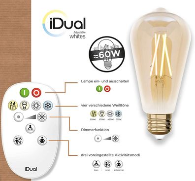 iDual LED Leuchtmittel Filament E27 ST64 amber dimmbar 806lm 9W inkl. FB
