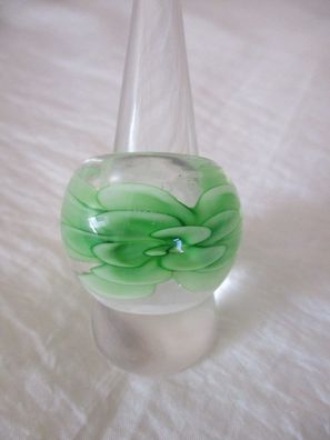 Ring Groß Glas Transparent mit grüne Blume Gr 18 stabil 1