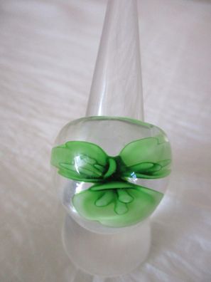 Ring Groß Glas Transparent mit grüne Blume Gr 18 stabil 2
