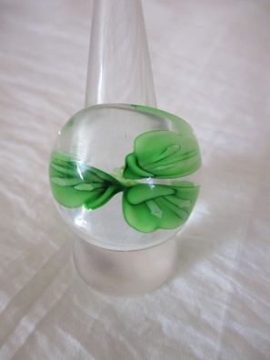 Ring Groß Glas Transparent mit grüne Blume Gr 18 stabil 3