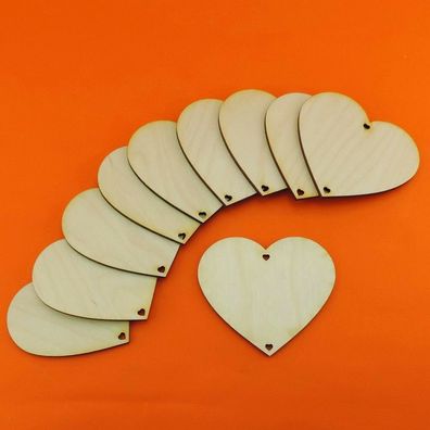 10 Stück Holzherzen Herz mit 2 Löcher Tischdeko Hochzeit 6cm, 8cm, 11cm EHS