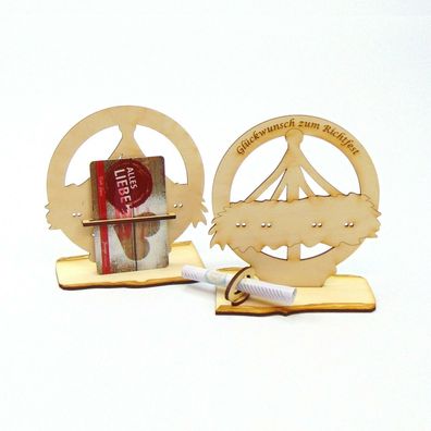 Geschenk zum Richtfest, Geld und Gutschein Geschenk aus Holz 12,5 cm Richtkrone