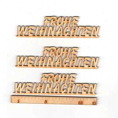 Frohe Weihnachten 12 cm Schriftzug Holz für Dekoration 3 Stück Karten Aufleger