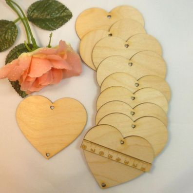 10 Stück Holzherzen Herz mit Loch Platzkarte Hochzeit Deko 6 cm, 8 cm, 11cm, EHS
