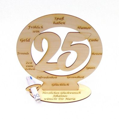 Geschenk zum 25. Geburtstag, Glückwünsche zur Silber Hochzeit, Holz