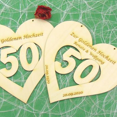 Personalisiertes Geschenk zur Goldenen Hochzeit 50 Jahre Holz Herz Jubiläum
