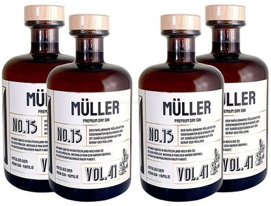 Müller s Premium Dry Gin No13 - 4er Set Der Müller Gin 0,5L (41% Vol)- [Enthält