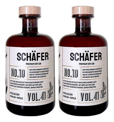 Schäfer s Premium Dry Gin No19 - 2er Set Der Schäfer Gin 0,5L (41% Vol)- [Enthä