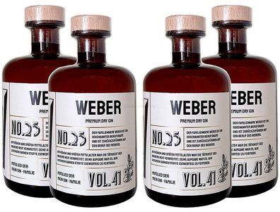 Weber s Premium Dry Gin No25 - 4er Set Der Fischer Gin 0,5L (41% Vol)- [Enthält