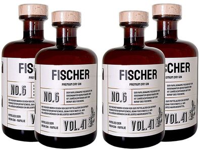 Fischer s Premium Dry Gin No6 - 4er Set Der Fischer Gin 0,5L (41% Vol)- [Enthäl