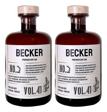 Becker s Premium Dry Gin No2 - 2er Set Der Becker Gin 0,5L (41% Vol)- [Enthält