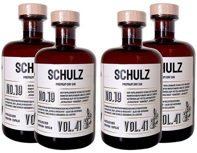 Schulz Premium Dry Gin No19 - 4er Set Der Schulz Gin 0,5L (41% Vol)- [Enthält S