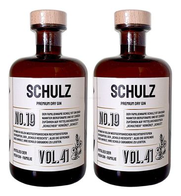 Schulz Premium Dry Gin No19 - 2er Set Der Schulz Gin 0,5L (41% Vol)- [Enthält S