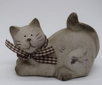 Tonkatze ca. 11,5 * 8,5 * 7 cm grau liegend handbemalt Katze Kätzchen Kater Ton