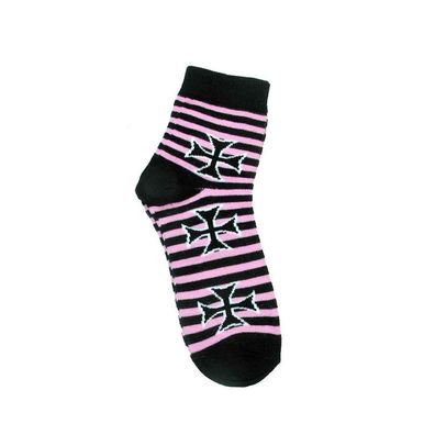 Schwarz Pink Gestreifte Eisernes Kreuz Socken one size