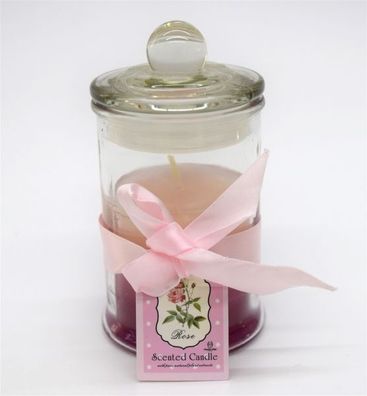 Duftkerze im Glas mit Rosenduft und Deckel ca. 11 * 6 cm Ombre pink creme Kerze