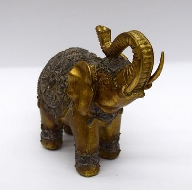 Dekofigur Elefant 15 * 14,5 * 7 cm gold Märchen Tierfigur Dekoration Deko goldfarben