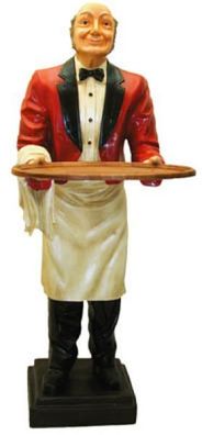 frz. Kellner mit Tablett lebensgroß 180cm für draußen aus GFK