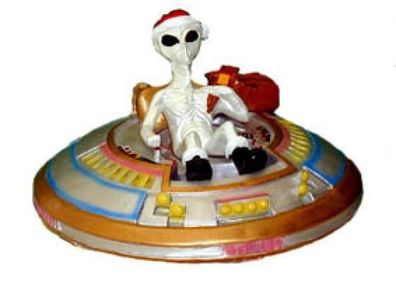 Alien in UFO verkleinert 44cm für draußen aus Polyresin