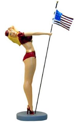 Lady mit Amerika-Fahne verkleinert 85cm für draußen aus Polyresin