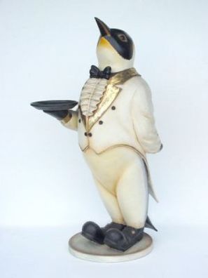 Pinguin Butler groß mit Tablett lebensgroß 160cm für draußen aus GFK