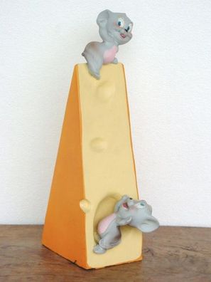 Käse mit 2 Mäusen lebensgroß 45cm für draußen aus Polyresin