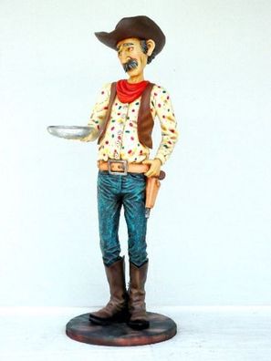 Cowboy Butler mit Tablett lebensgroß 175cm für draußen aus GFK