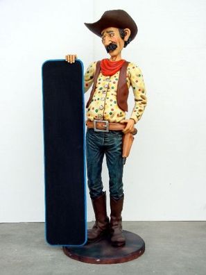 Cowboy mit Menütafel mit Angebotstafel lebensgroß 180cm für draußen aus GFK
