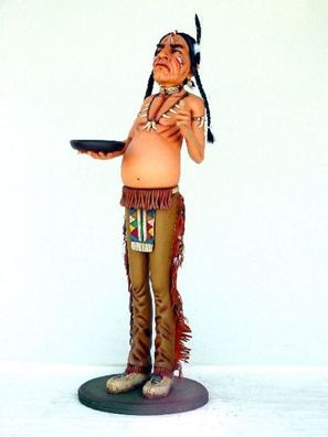 Indianer Butler mit Tablett lebensgroß 190cm für draußen aus GFK
