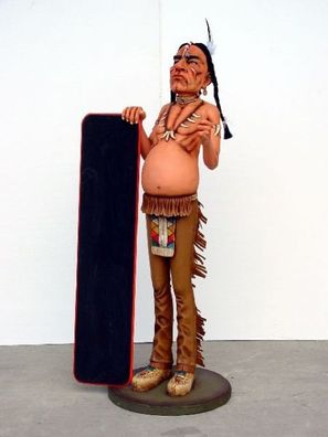 Indianer mit Menütafel mit Angebotstafel lebensgroß 180cm für draußen aus GFK